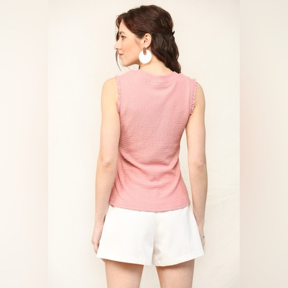 G1 GiGiO Textured Lace Trim Top dusty rose pink - Picture 5 of 5